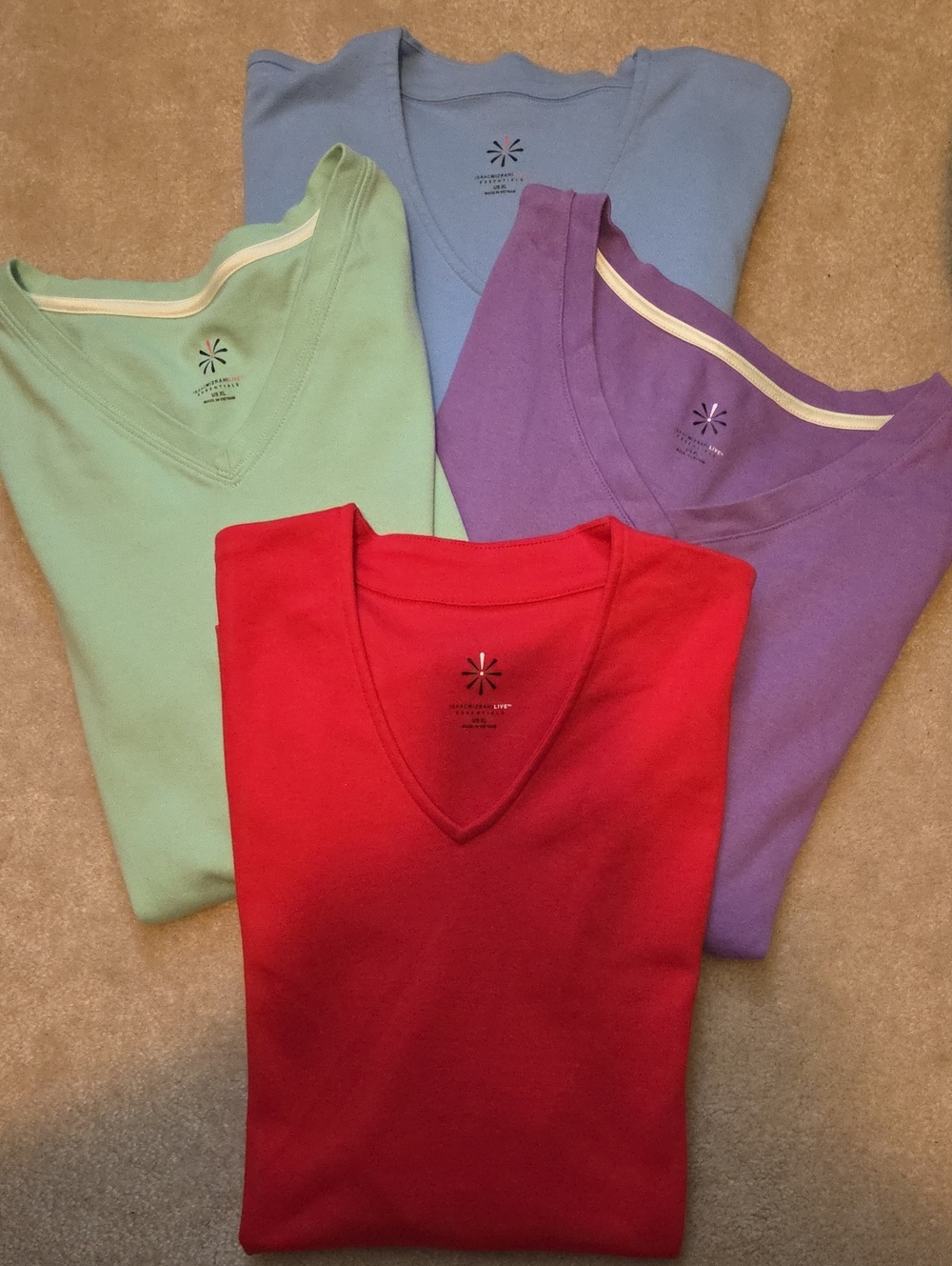 Isaac Mizrahi Women’s V-Neck Short Sleeve Tops- Red, Purole, Mint, Sky Blue